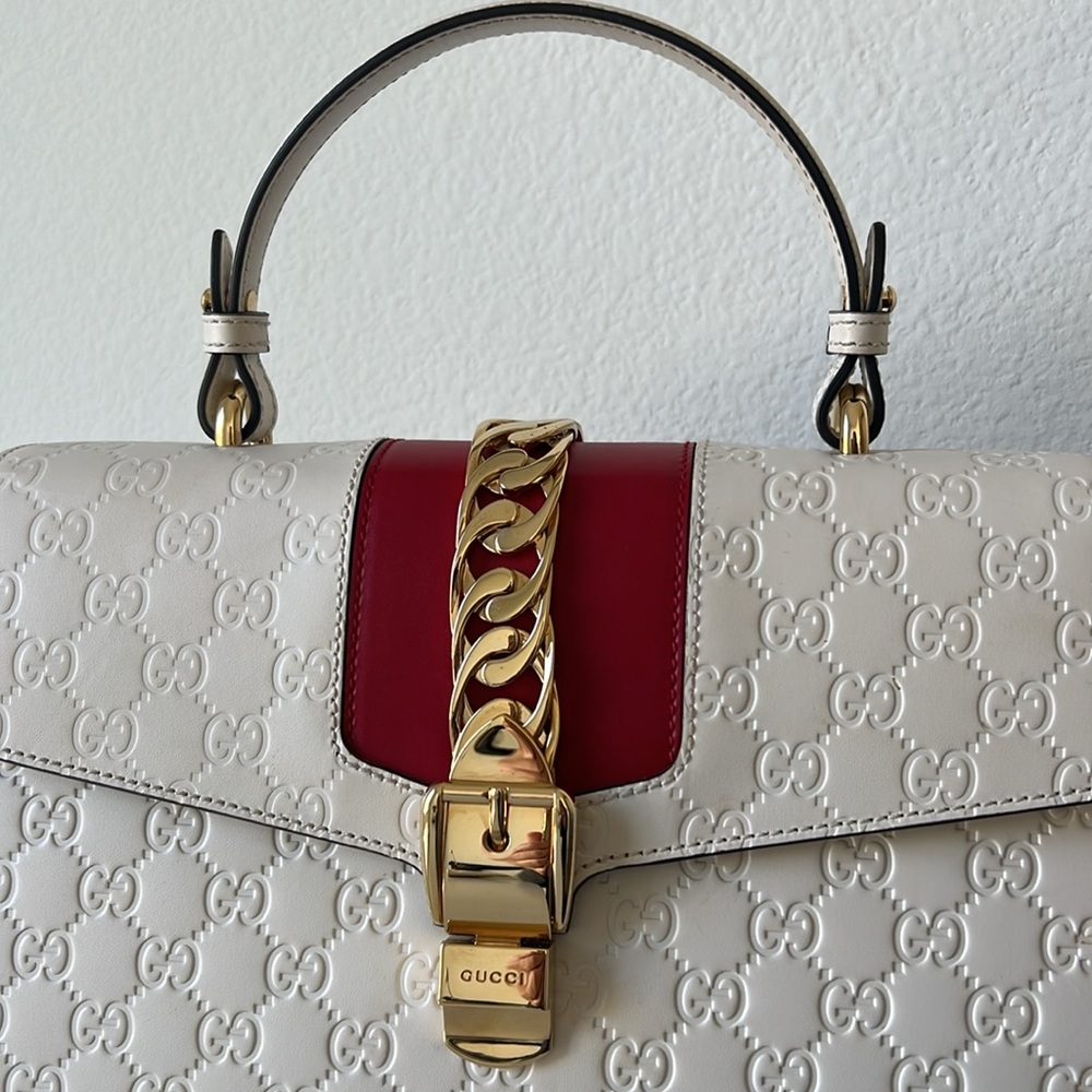Gucci MM White and Red Leather Handbag - Picture 5 of 16